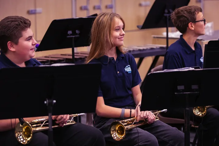 Students performing in a school band